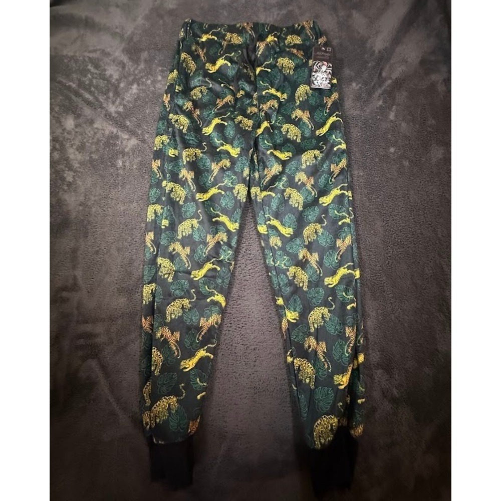 Ed Hardy Mens Tiger Tropical Leaf Print Lounge M‎ Pants Black Green NWT 30x28